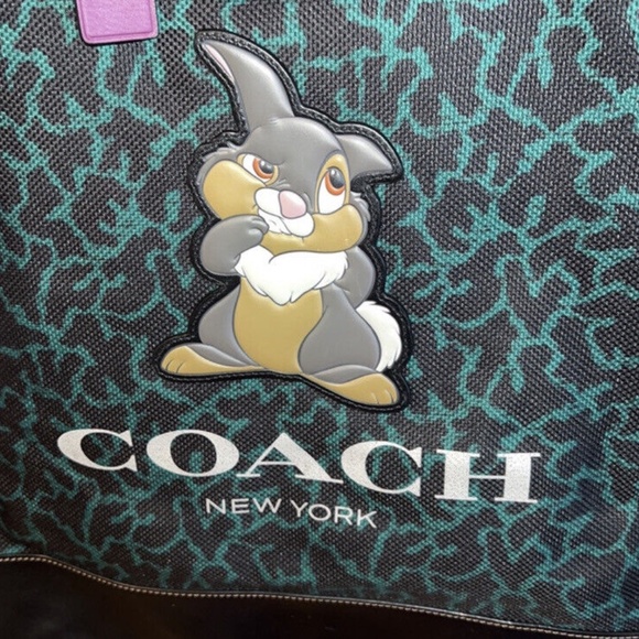 Coach X Disney Bambi thumper drawstring backpack green/black/purple - Picture 2 of 6
